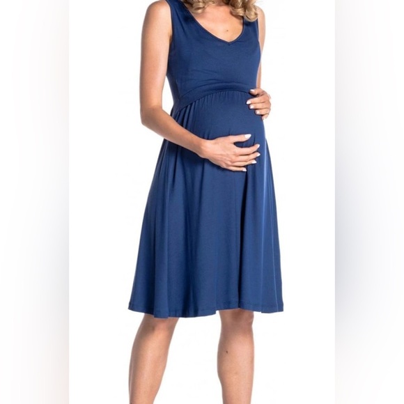 Happy Mama Blue Midi Maternity Dress Size XL - Picture 3 of 10